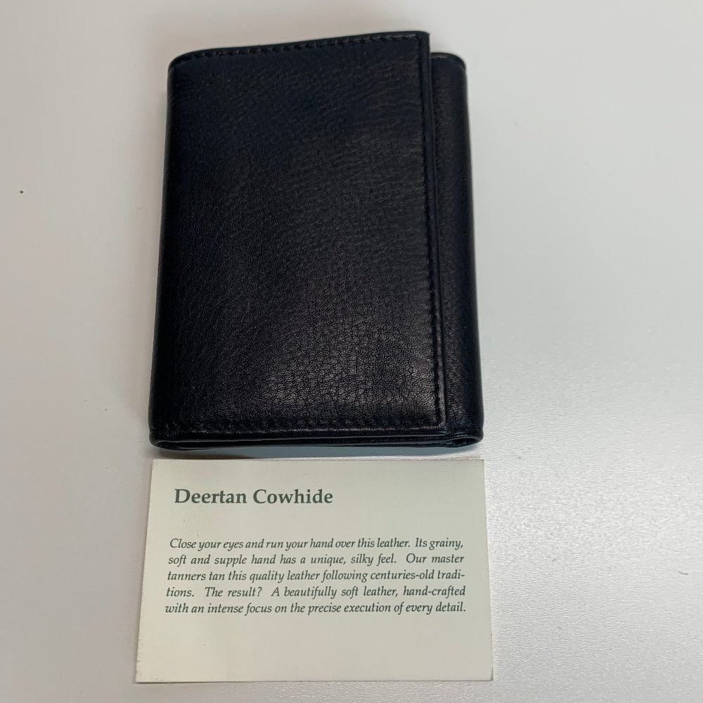 NWT Belton Black Calf Leather Tri Fold Wallet
